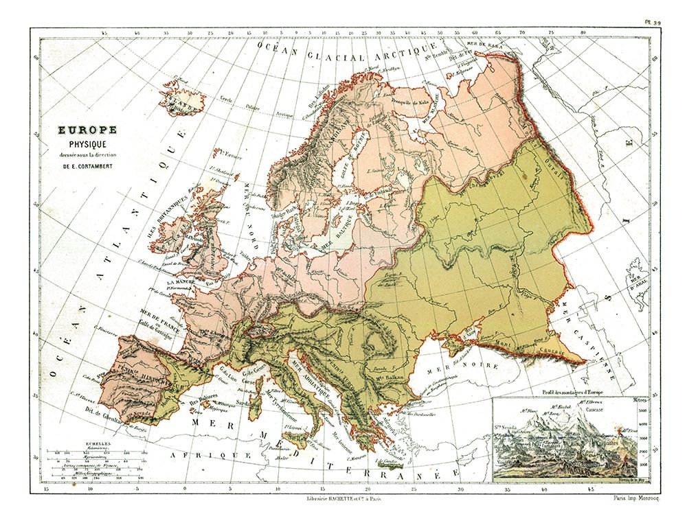 Physical Europe - Cortambert 1880 art print by Cortambert for $57.95 CAD
