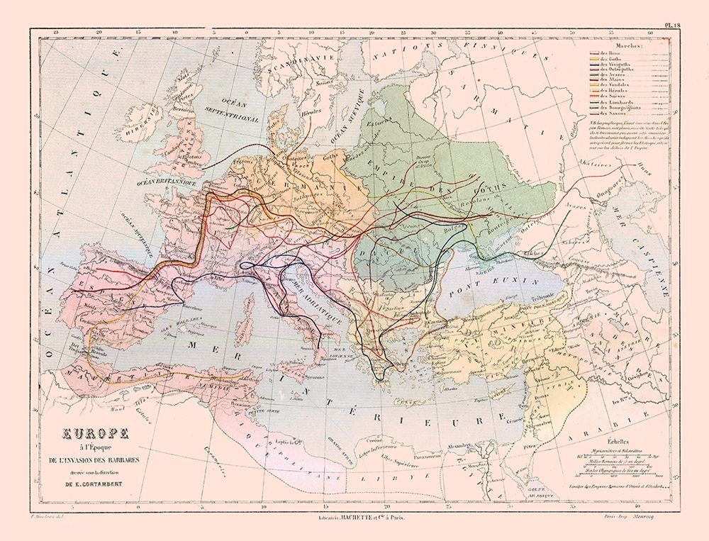 Europe Barbarian Invasions - Cortambert 1880 art print by Cortambert for $57.95 CAD