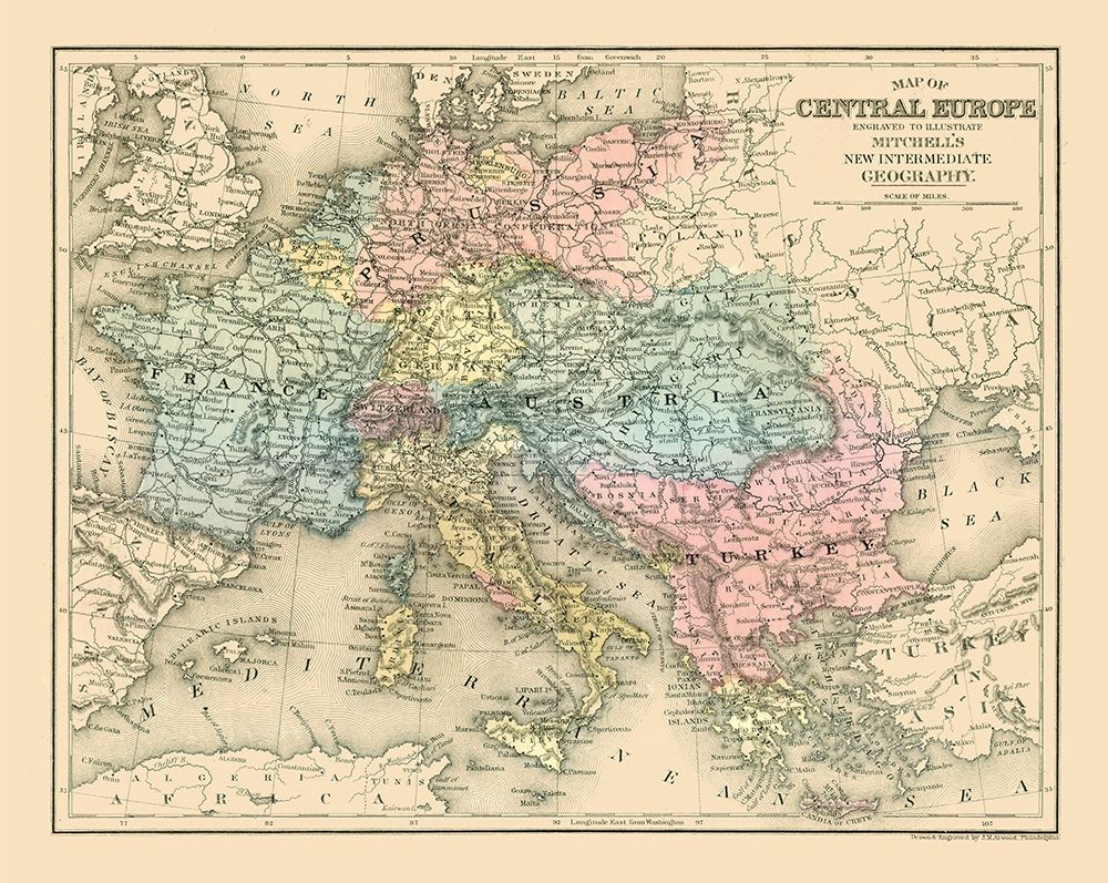Central Europe - Mitchell 1877 art print by Mitchell for $57.95 CAD