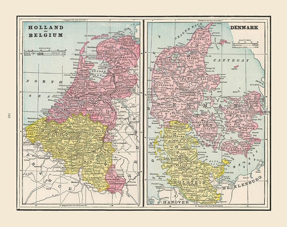 Europe Holland Belgium Denmark - Cram 1892 art print by Cram for $57.95 CAD
