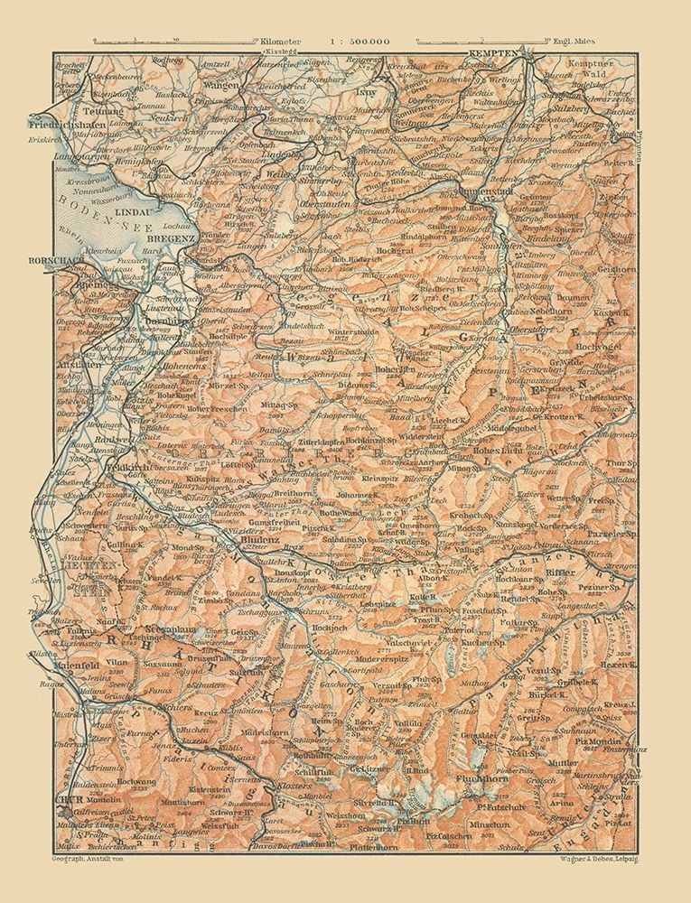 Europe Allgau Alps Germany Liechtenstein art print by Baedeker for $57.95 CAD