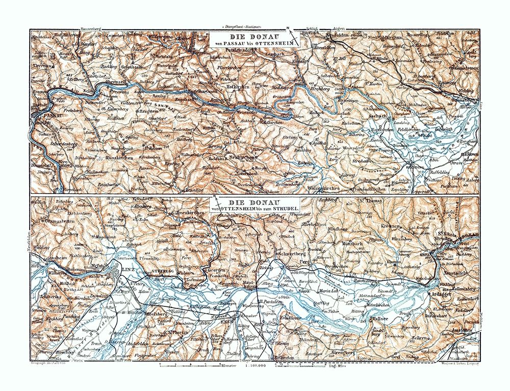 Europe Danube River Germany Austria - Baedeker art print by Baedeker for $57.95 CAD