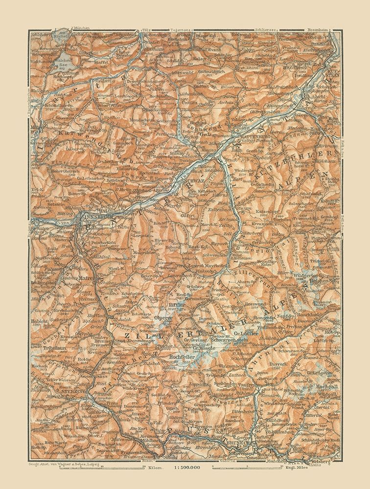 Europe Zill Ertaler Alpen Region Austria Italy art print by Baedeker for $57.95 CAD