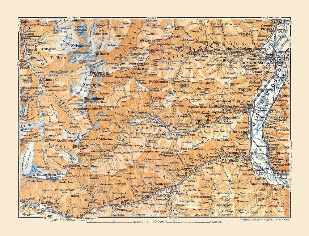 Europe Swiss Italian Border Alps Switzerland Italy art print by Baedeker for $57.95 CAD