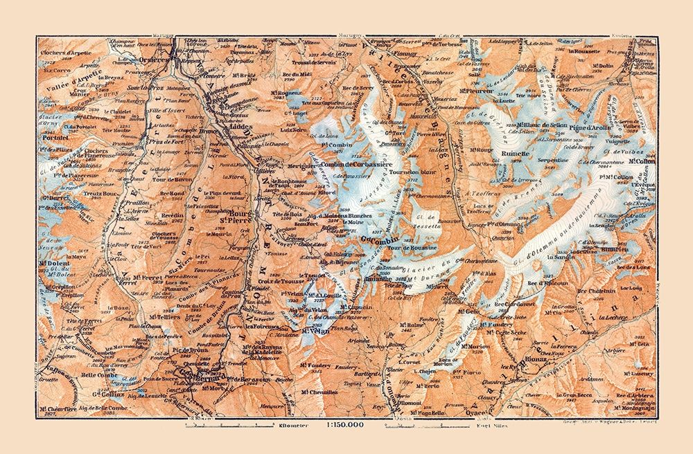 Europe Val d Entremont Switzerland Italy art print by Baedeker for $57.95 CAD