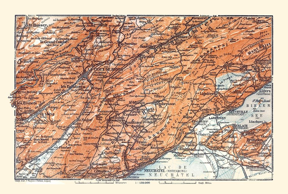 Europe Val de Ruz Region France Switzerland art print by Baedeker for $57.95 CAD