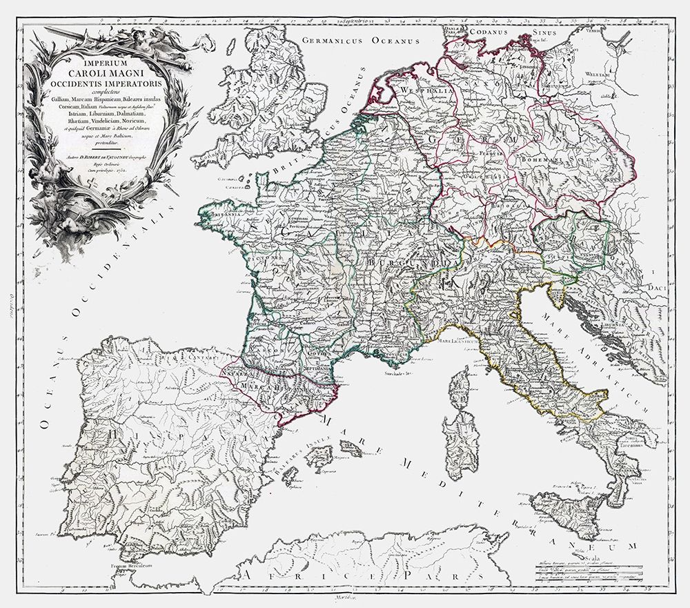 Charlemagne Empire Europe - Vaugondy 1757 art print by Vaugondy for $57.95 CAD