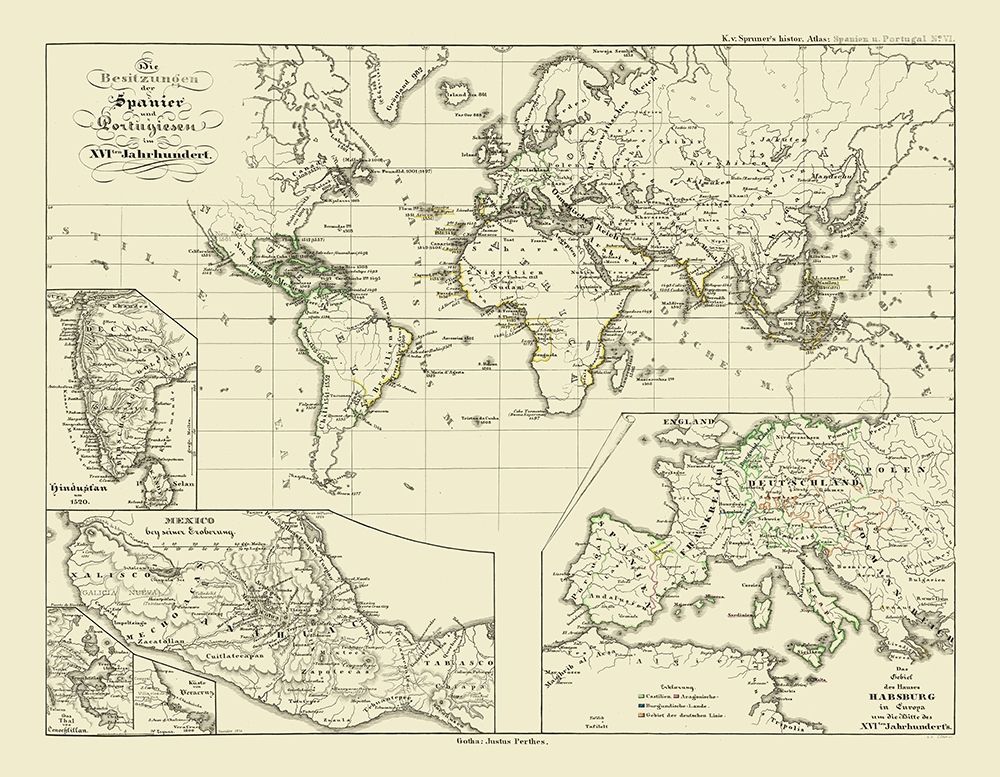 Spain Portugal 16 Century - Perthes art print by Perthes for $57.95 CAD
