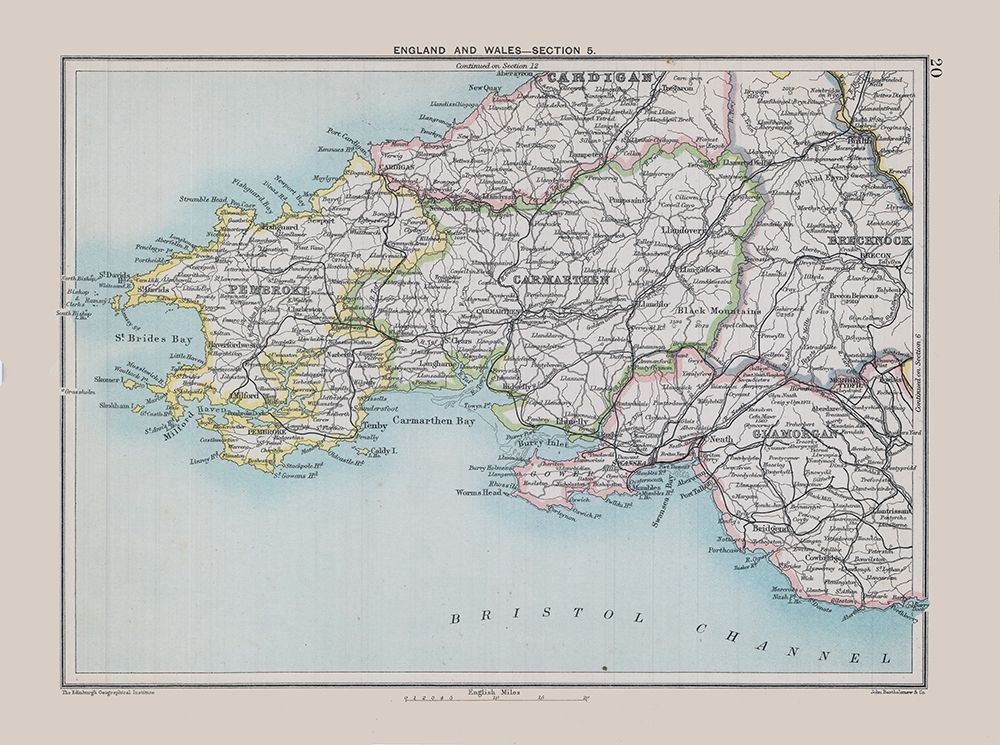 England Wales - Bartholomew 1892 art print by Bartholomew for $57.95 CAD