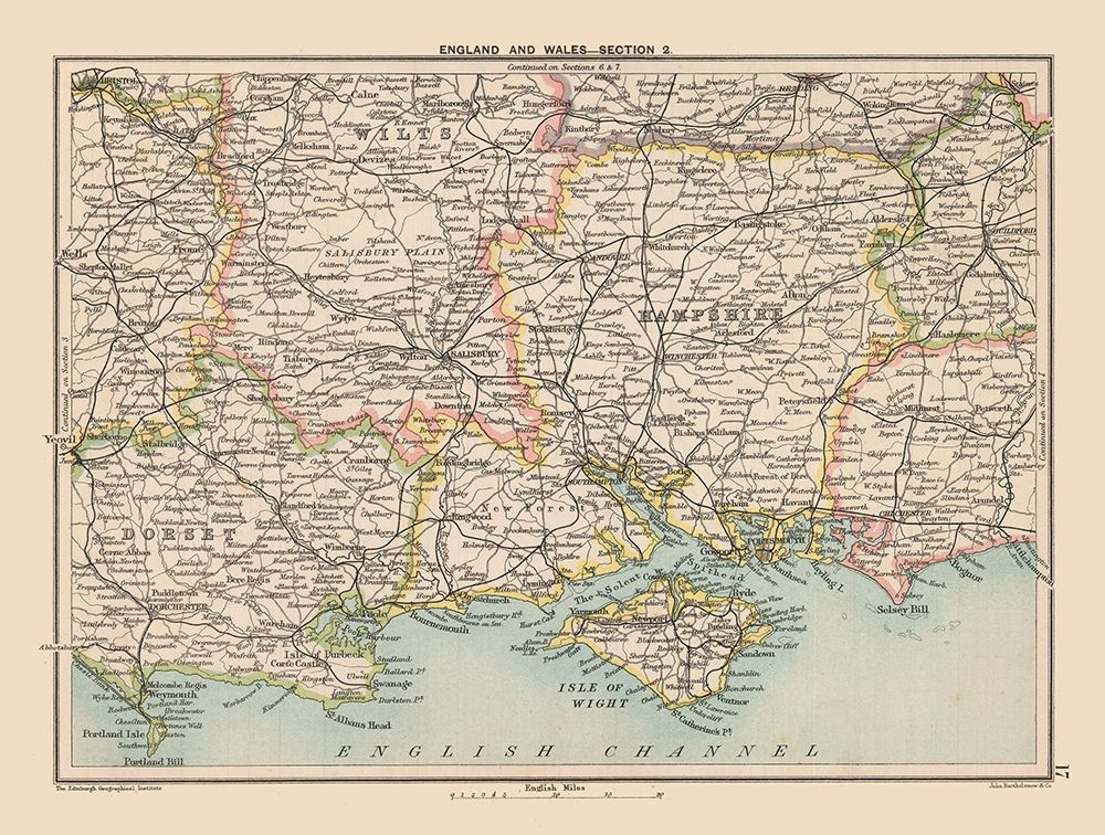 South England Wales - Bartholomew 1892 art print by Bartholomew for $57.95 CAD