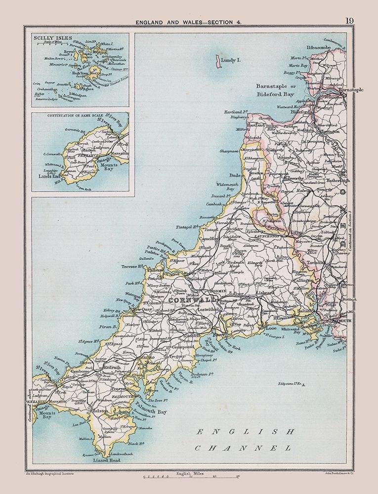 South West England Wales - Bartholomew 1892 art print by Bartholomew for $57.95 CAD