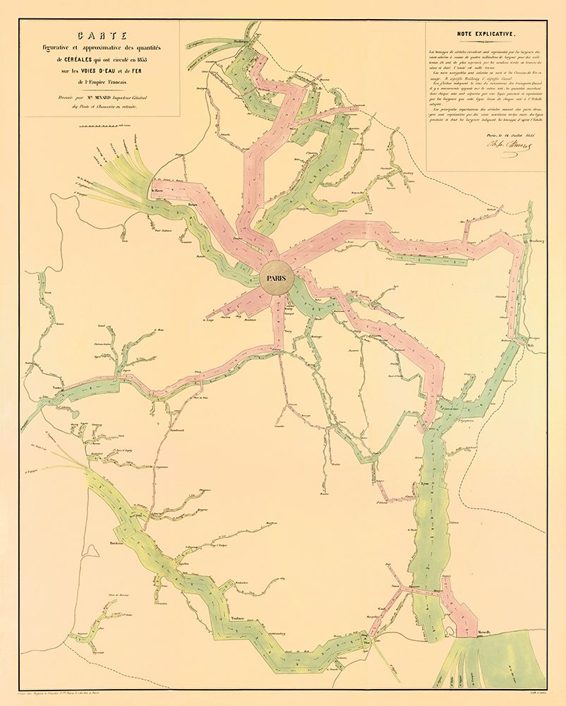 Paris France Transportation Routes - Regnier 1853 art print by Regnier for $57.95 CAD