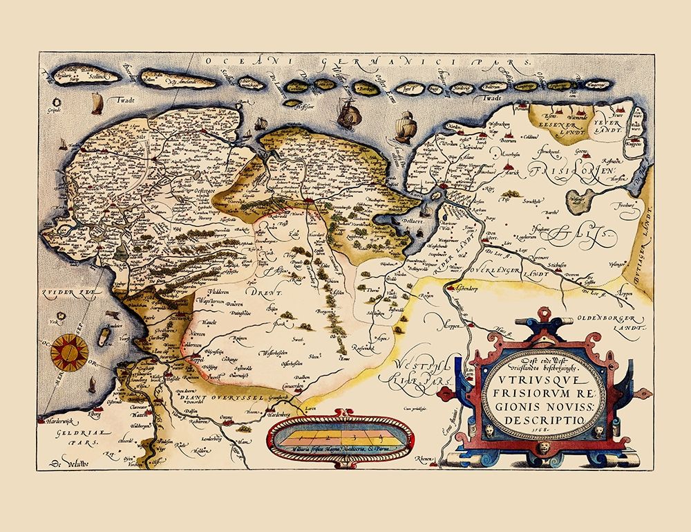 Friesland Area Netherlands - Ortelius 1574 art print by Ortelius for $57.95 CAD