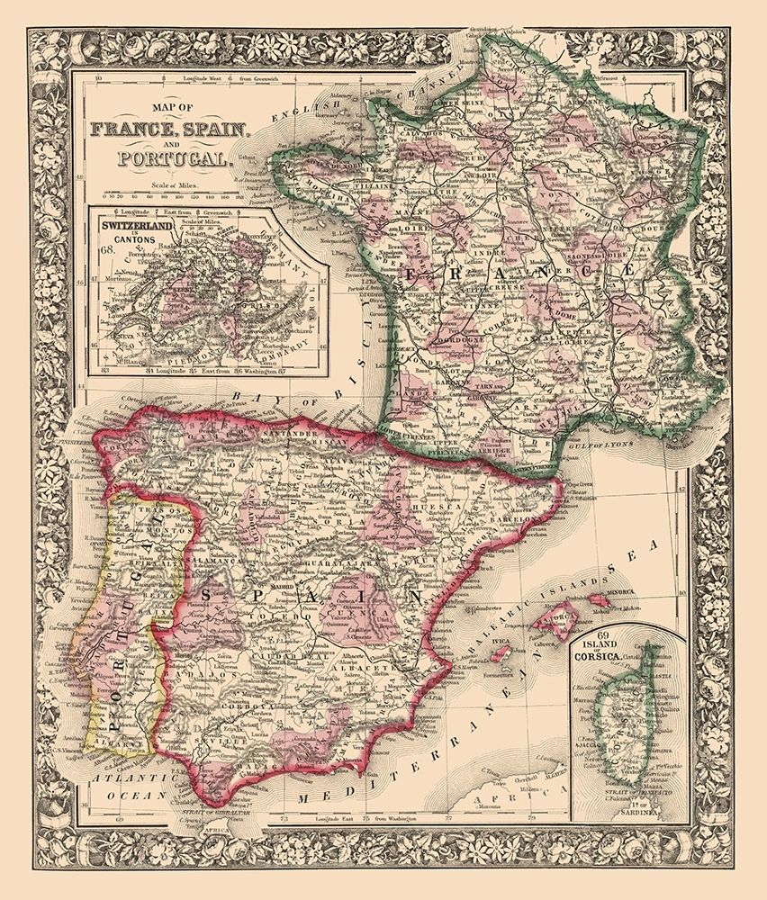 Europe France Spain Portugal - Mitchell 1862 art print by Mitchell for $57.95 CAD