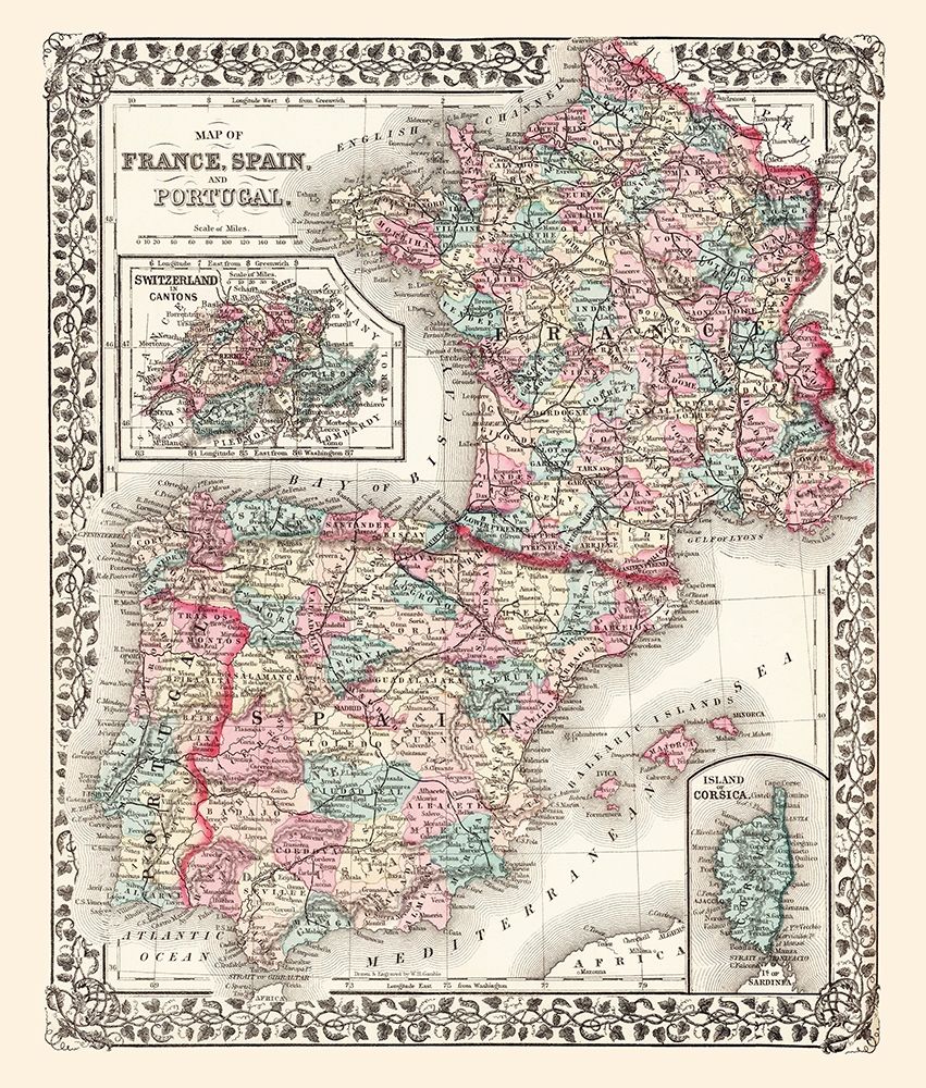 Europe France Spain Portugal - Mitchell 1867 art print by Mitchell for $57.95 CAD