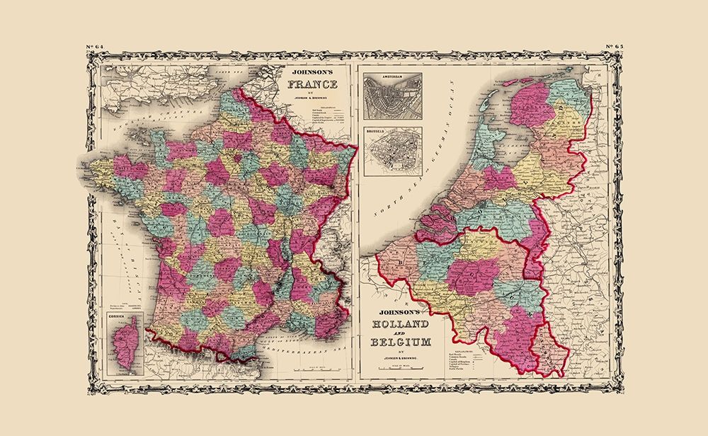Europe France Holland Belgium - Johnson 1860 art print by Johnson for $57.95 CAD
