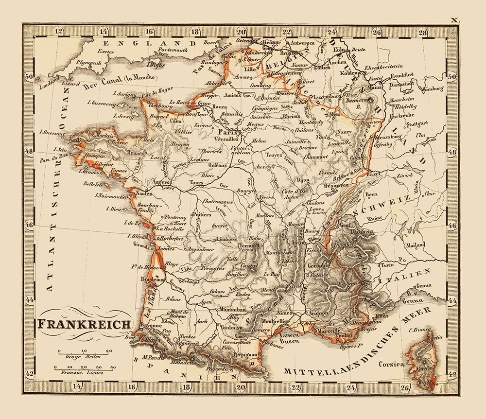 France - Stieler 1852 art print by Stieler for $57.95 CAD