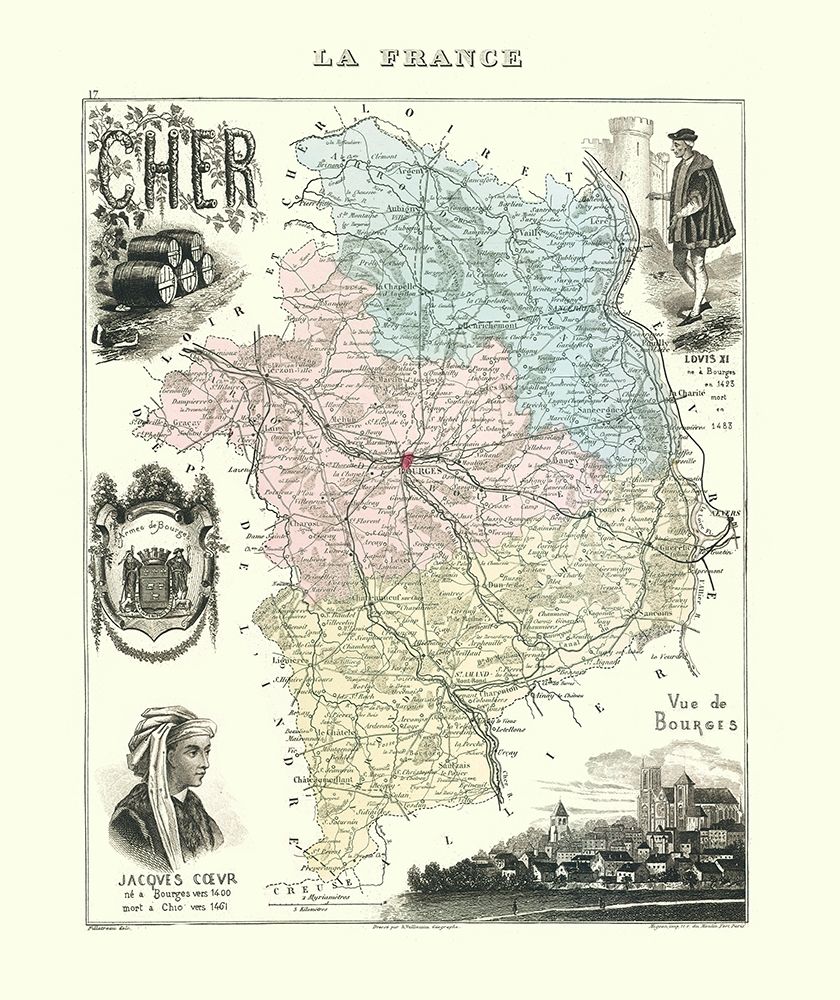 Cher Region France - Migeon 1869 art print by Migeon for $57.95 CAD
