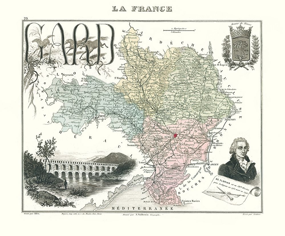 Gard Region France - Migeon 1869 art print by Migeon for $57.95 CAD