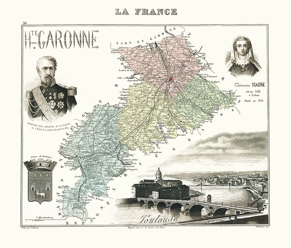 Haute Garonne Region France - Migeon 1869 art print by Migeon for $57.95 CAD