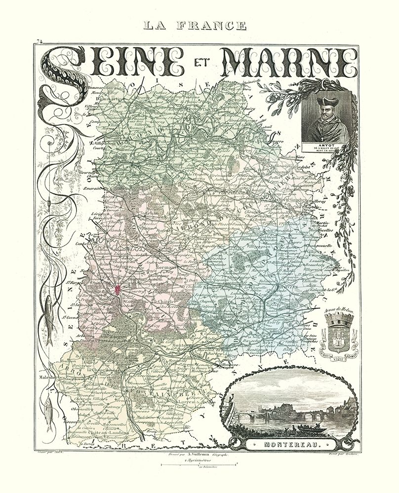 Seine et Marne Department France - Migeon 1869 art print by Migeon for $57.95 CAD