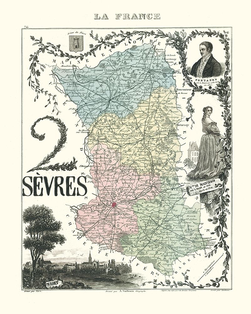 Deux Sevres Department France - Migeon 1869 art print by Migeon for $57.95 CAD