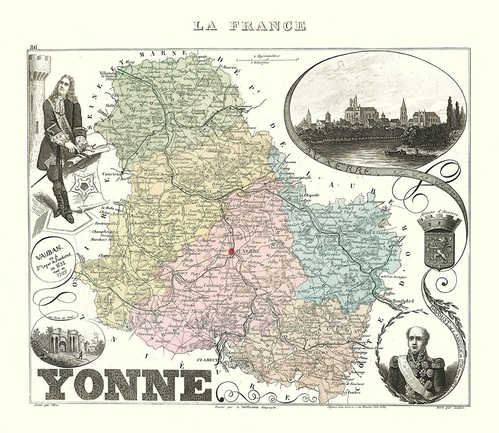 Yonne Department France - Migeon 1869 art print by Migeon for $57.95 CAD