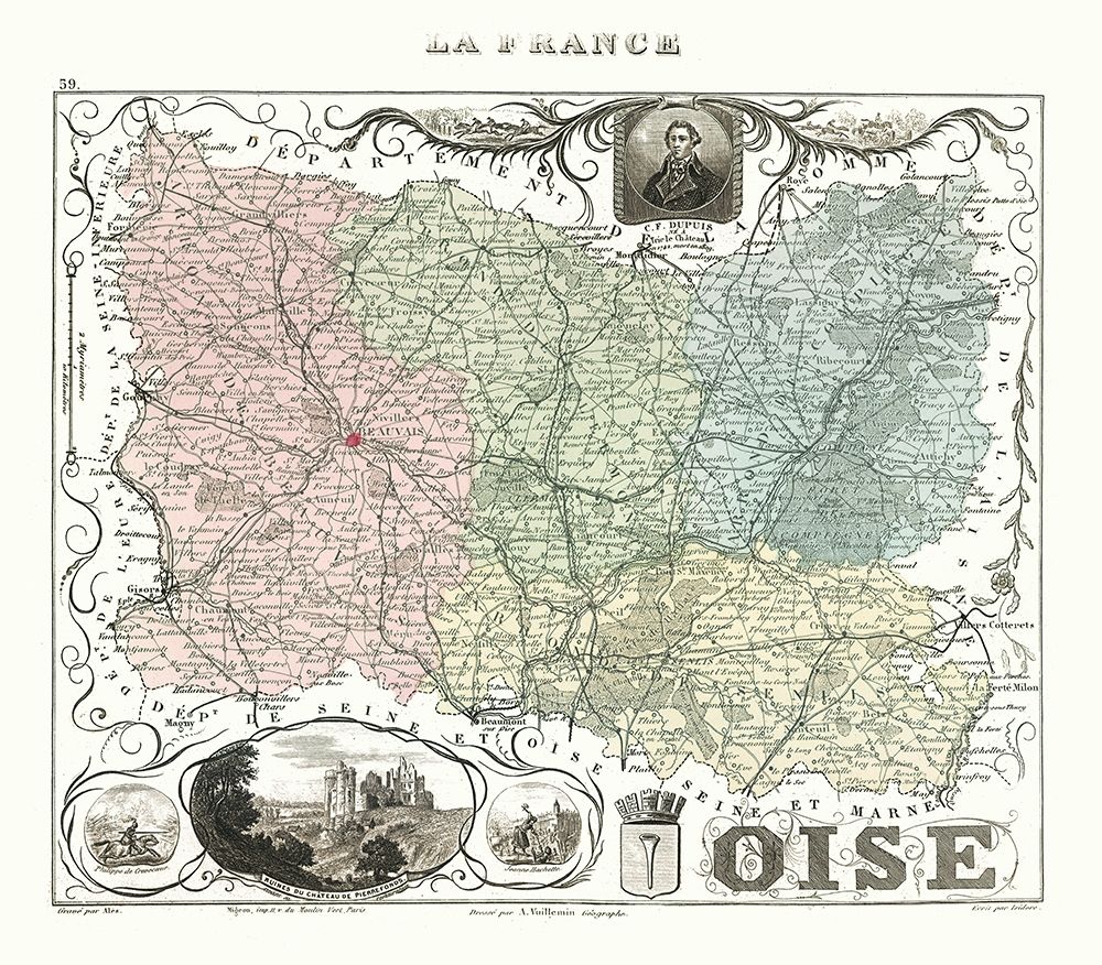 Seine et Oise Department France - Migeon 1869 art print by Migeon for $57.95 CAD