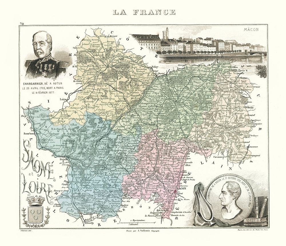 Saone et Loire Department France - Migeon 1869 art print by Migeon for $57.95 CAD