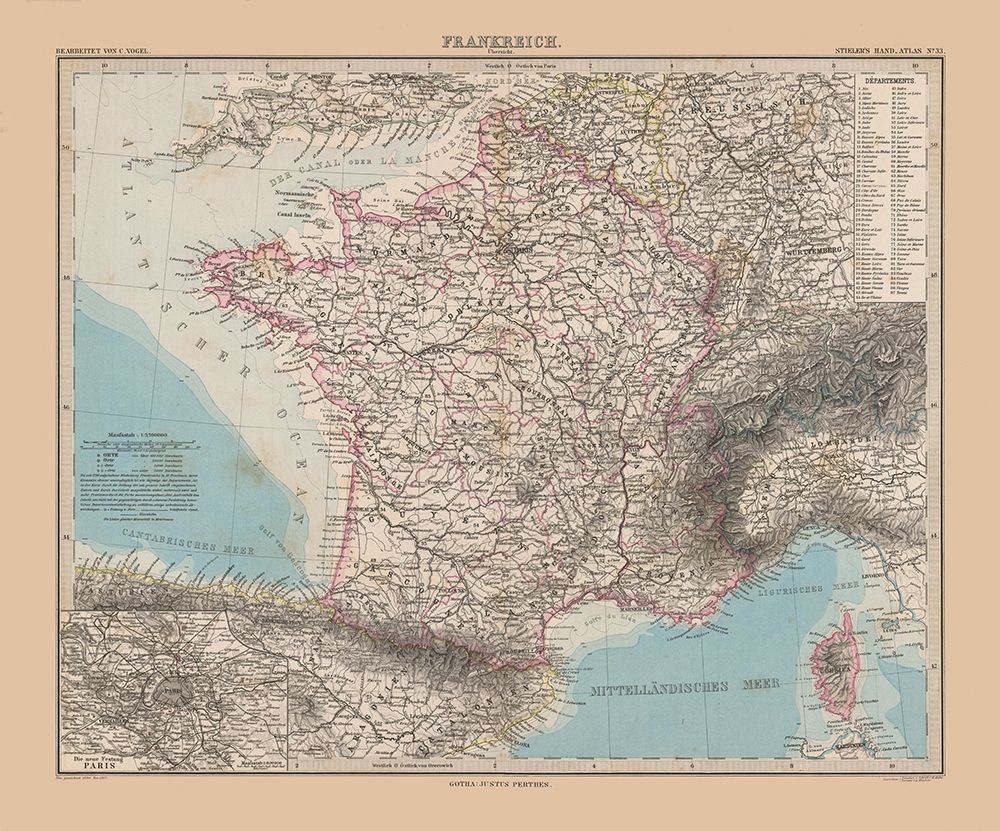 France - Stieler 1885 art print by Stieler for $57.95 CAD