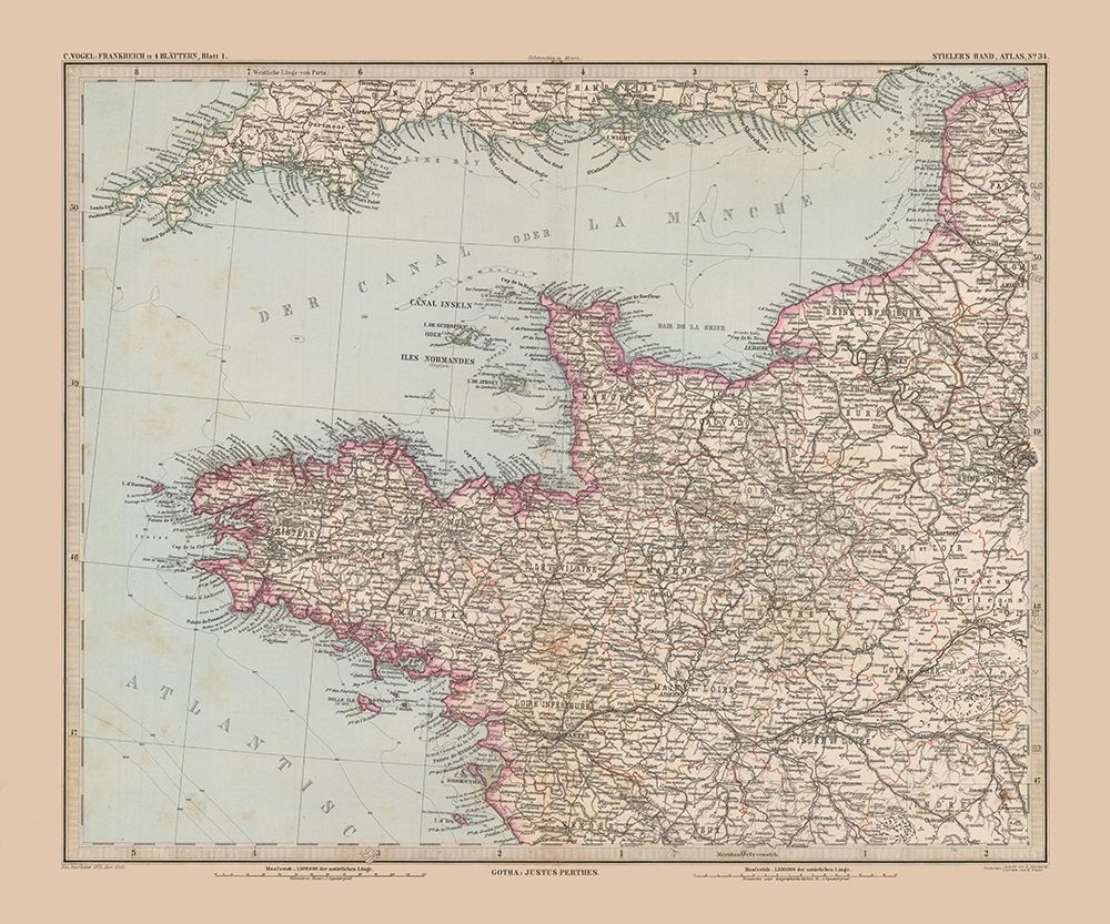 Northwestern France - Stieler 1885 art print by Stieler for $57.95 CAD