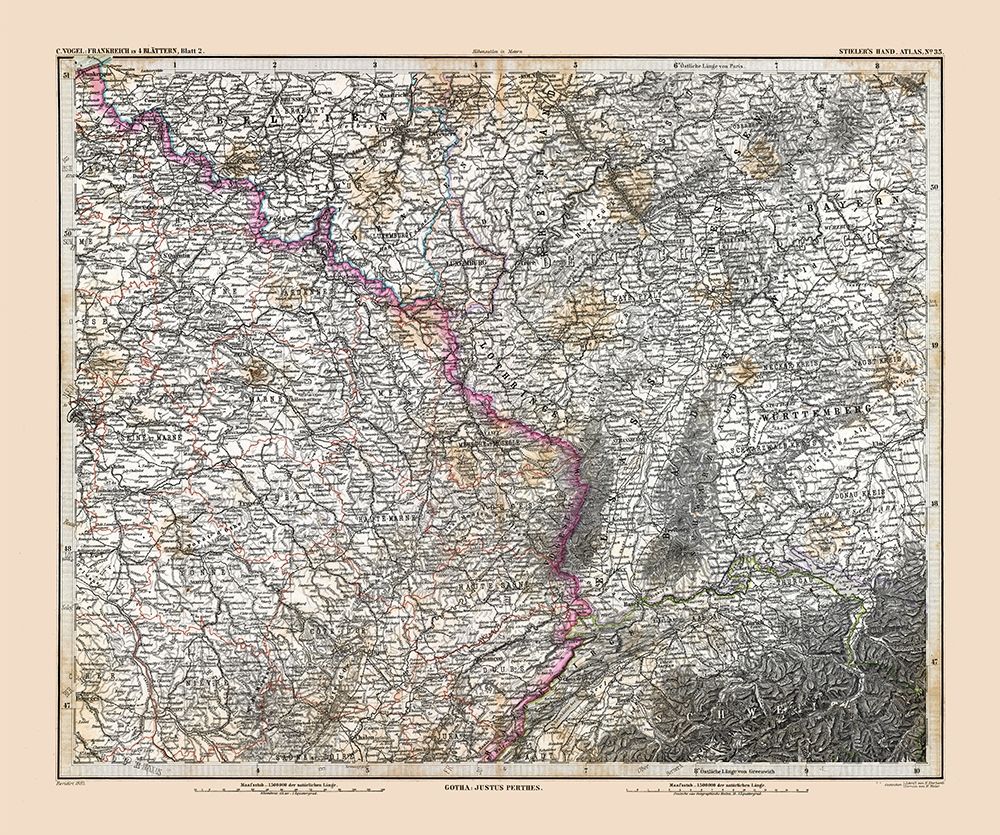 Northeastern France - Stieler 1885 art print by Stieler for $57.95 CAD