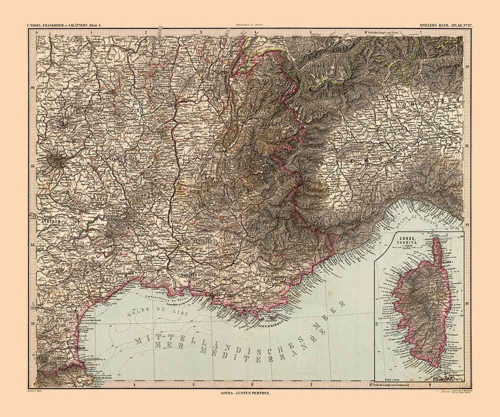 Southeastern France - Stieler 1885 art print by Stieler for $57.95 CAD