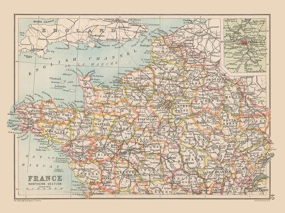 Northern France - Bartholomew 1892 art print by Bartholomew for $57.95 CAD