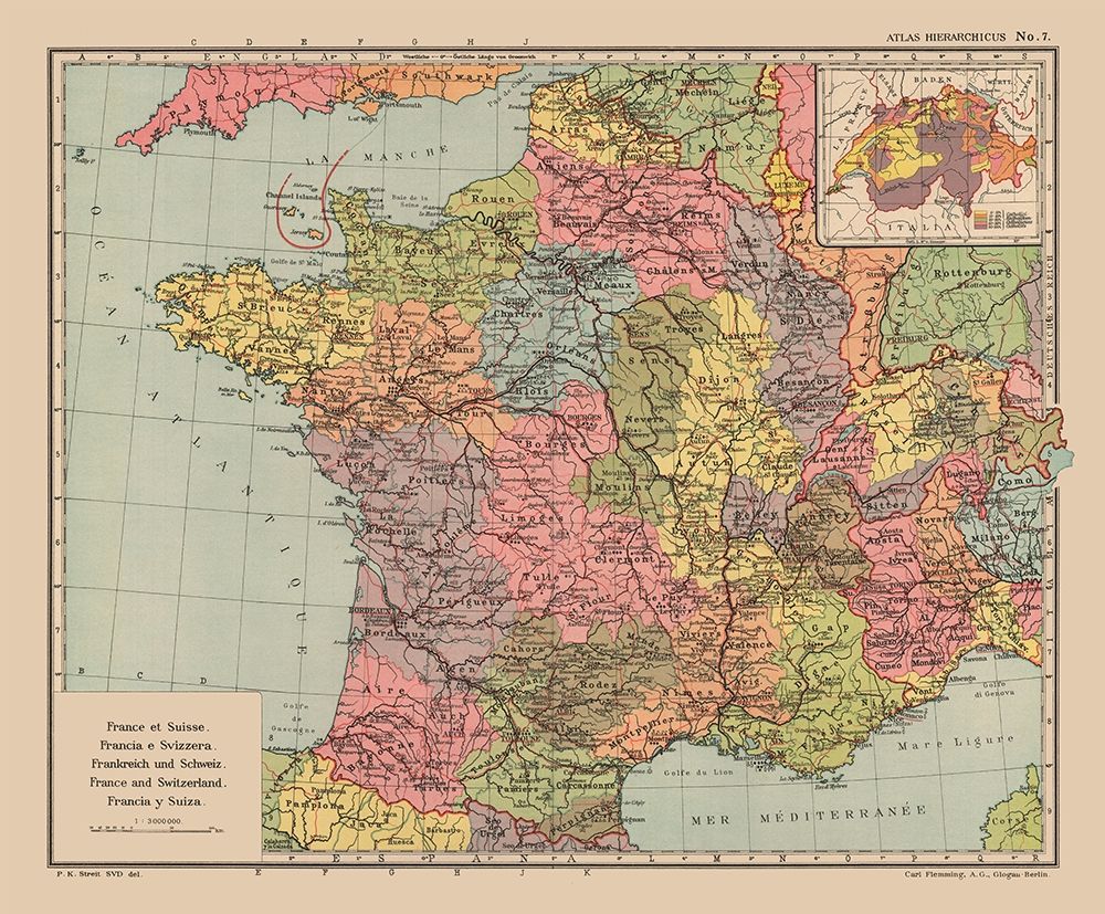 Europe France Switzerland Germany - Streit 1913 art print by Streit for $57.95 CAD