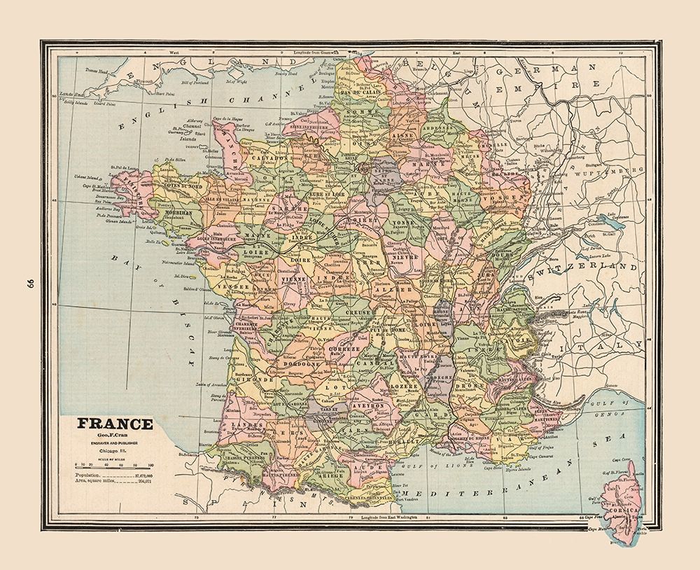 France - Cram 1888 art print by Cram for $57.95 CAD