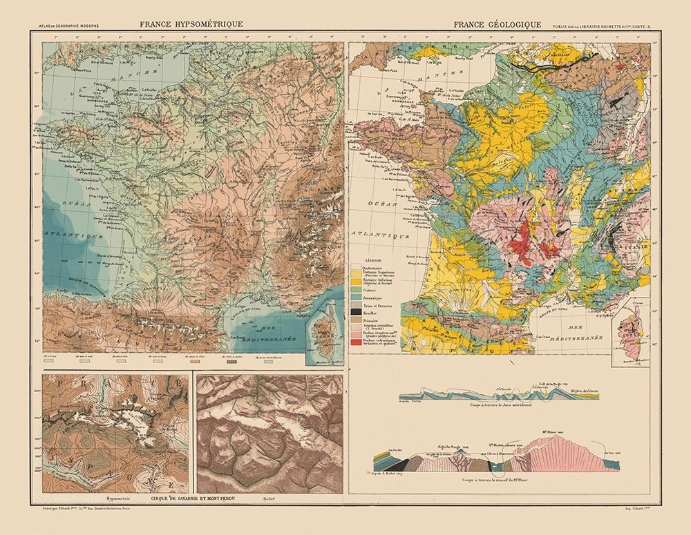 Hypsometric Geological France - Schrader 1908 art print by Schrader for $57.95 CAD