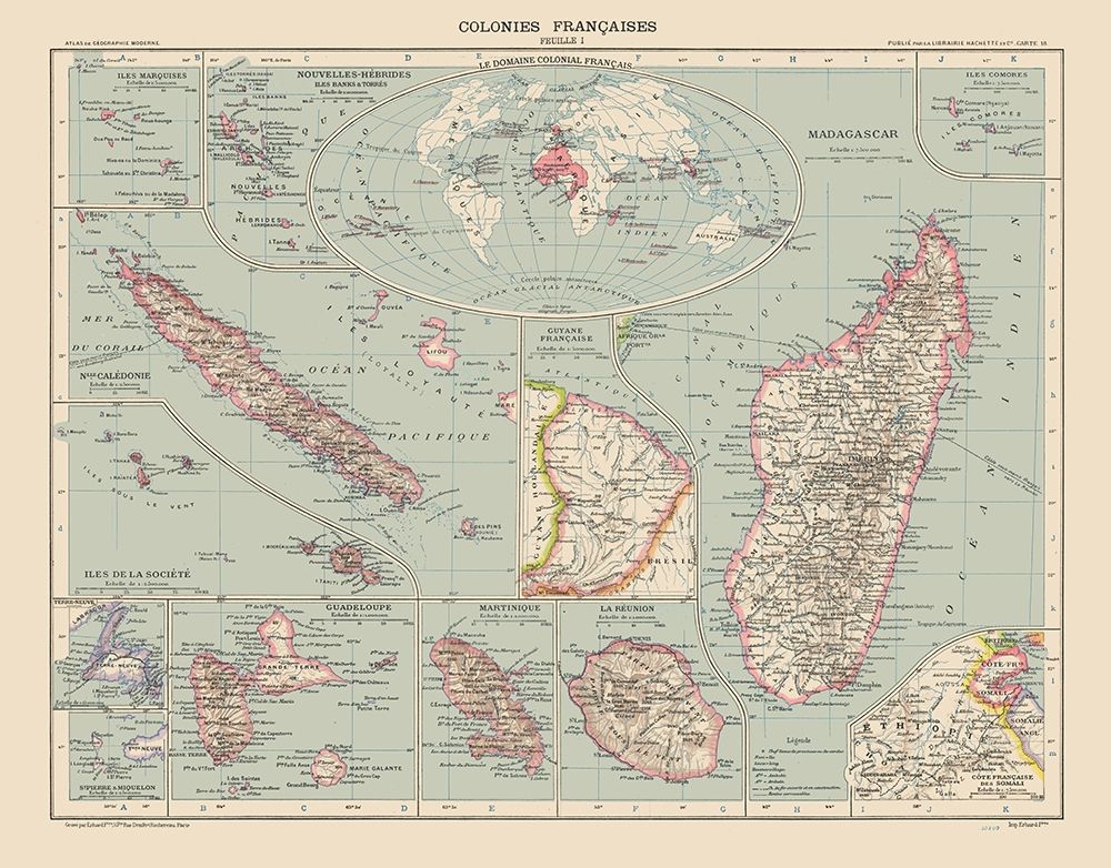 French Colonies France - Schrader 1908 art print by Schrader for $57.95 CAD