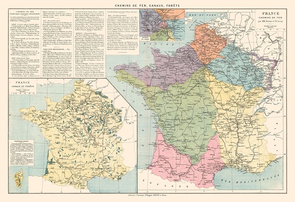 Railroads Canals Forests France - Drioux 1882 art print by Drioux for $57.95 CAD