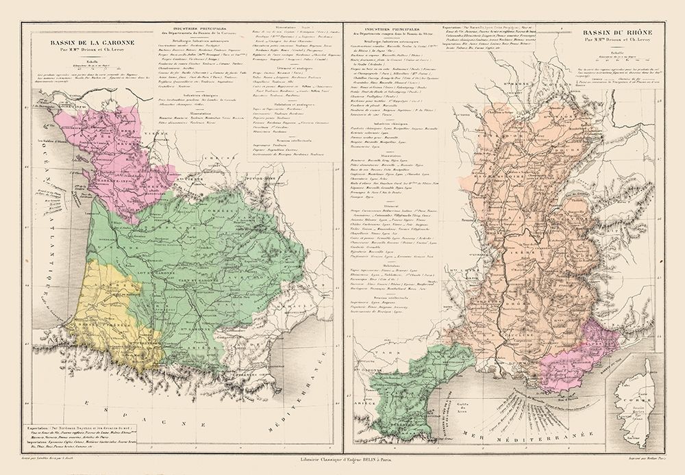 Garonne Rhone Rivers France - Drioux 1882 art print by Drioux for $57.95 CAD