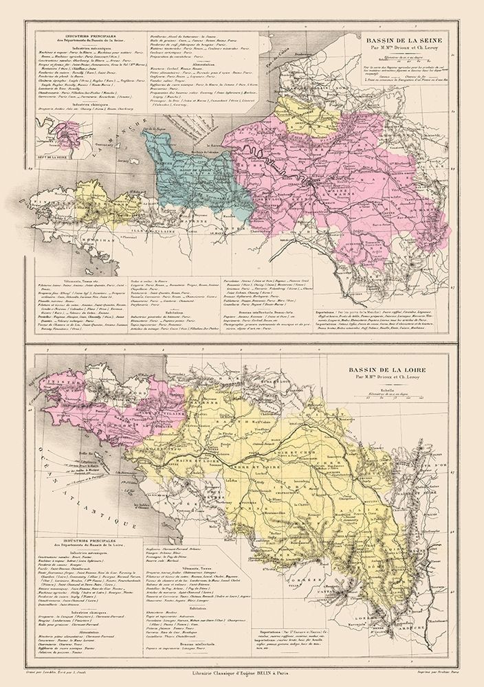 Seine Loire Rivers France - Drioux 1882 art print by Drioux for $57.95 CAD
