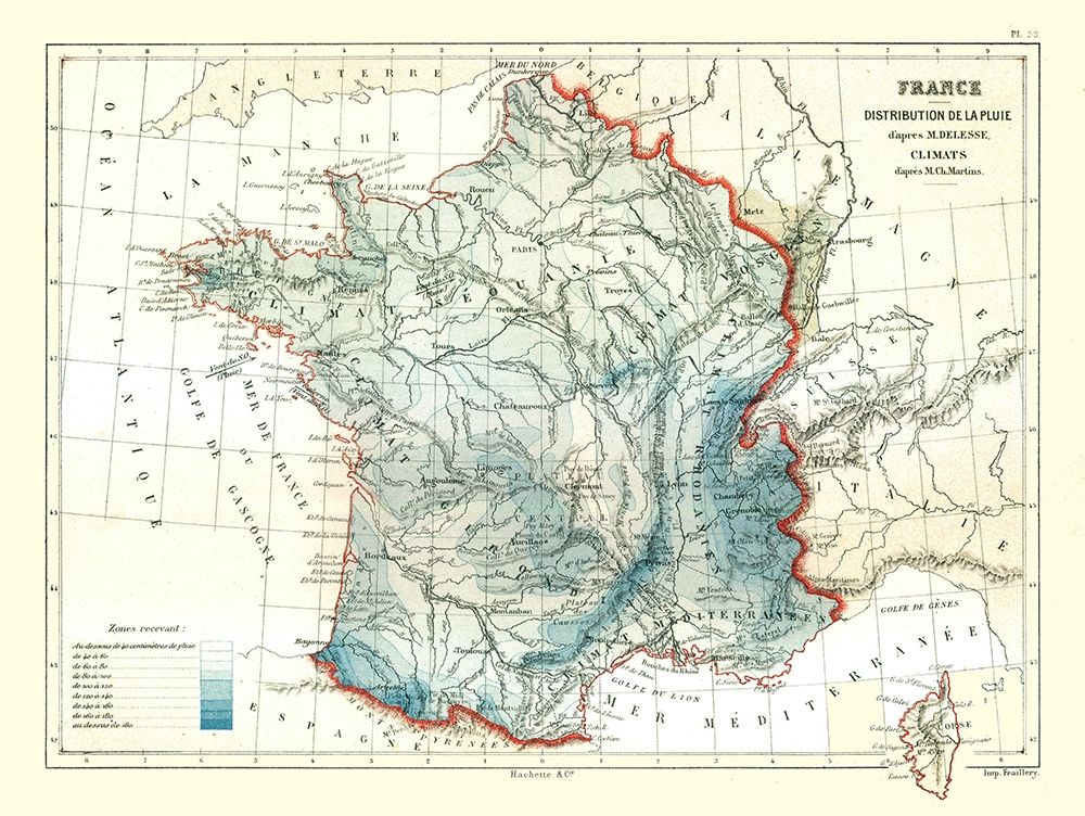 Rain Distribution France - Cortambert 1880 art print by Cortambert for $57.95 CAD
