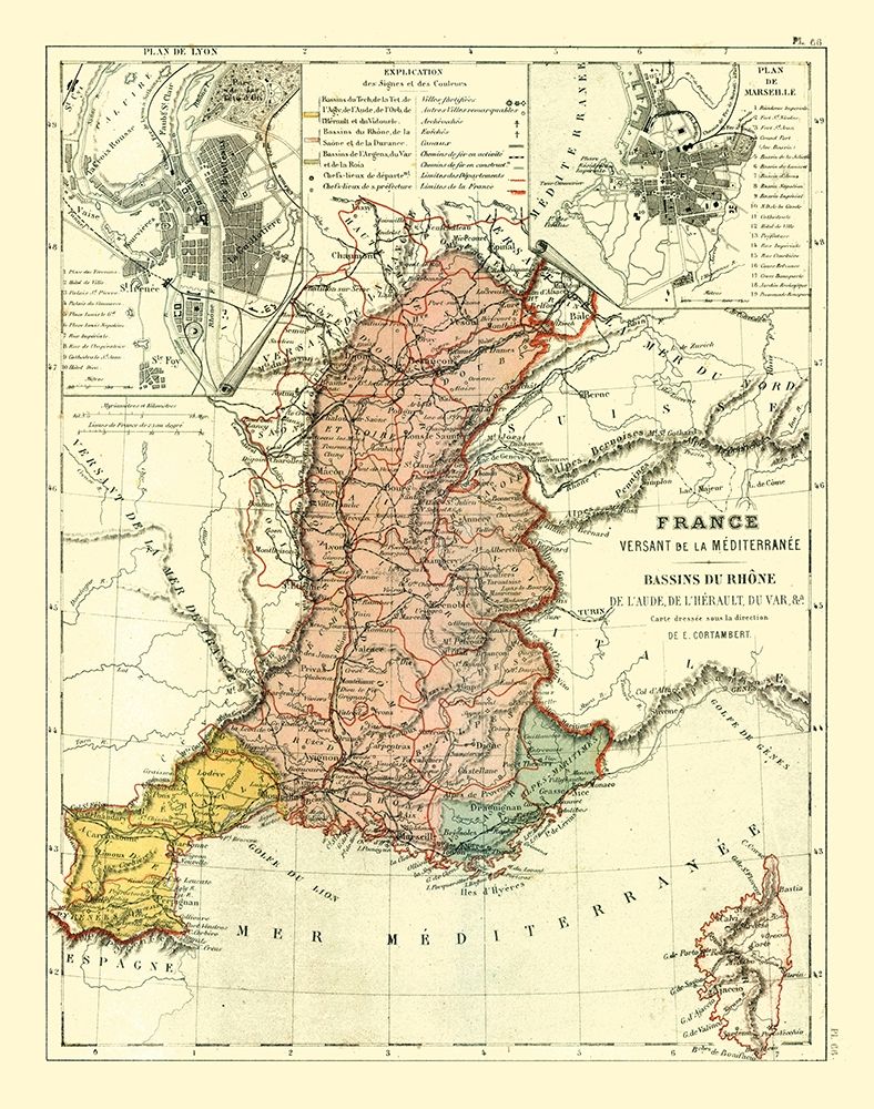 Basins of Rhone France - Cortambert 1880 art print by Cortambert for $57.95 CAD
