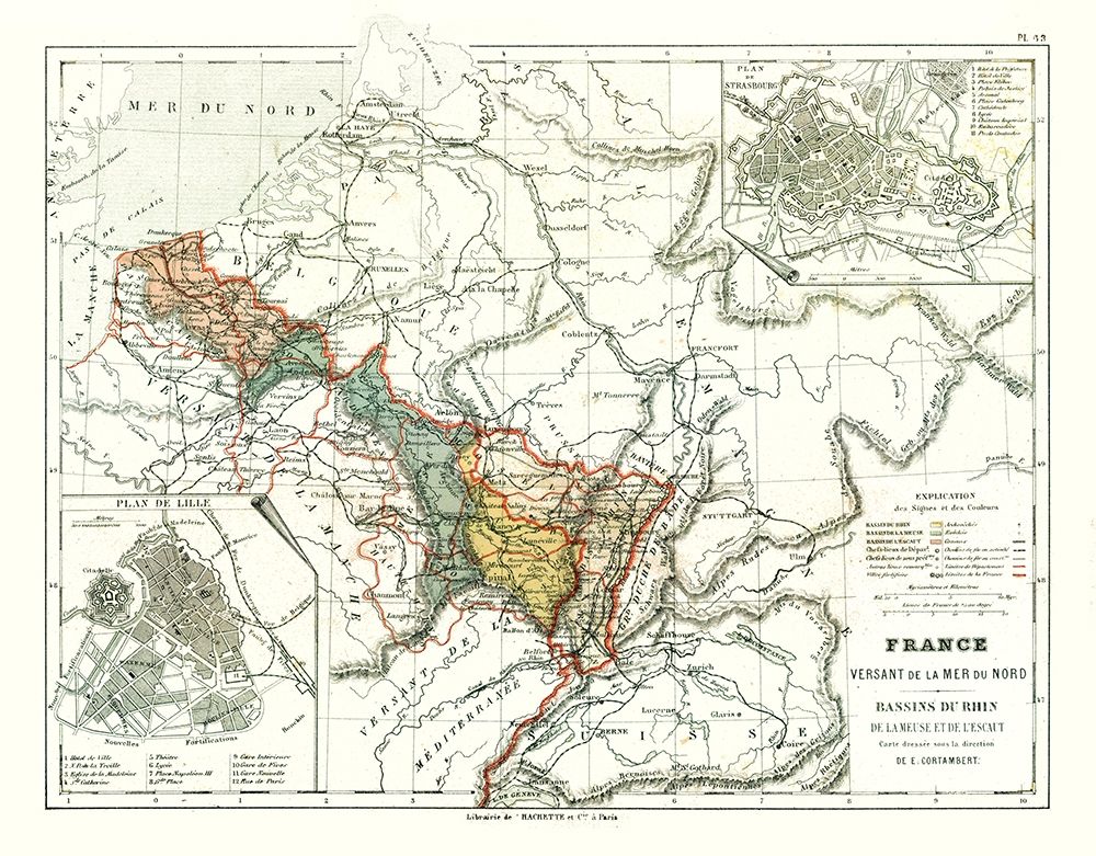 Basins of Rhine North Sea France - Cortambert 1880 art print by Cortambert for $57.95 CAD