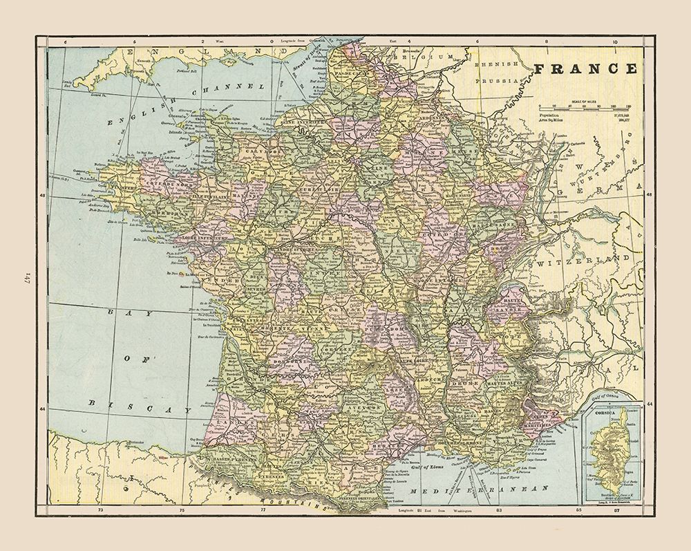 France - Cram 1892 art print by Cram for $57.95 CAD