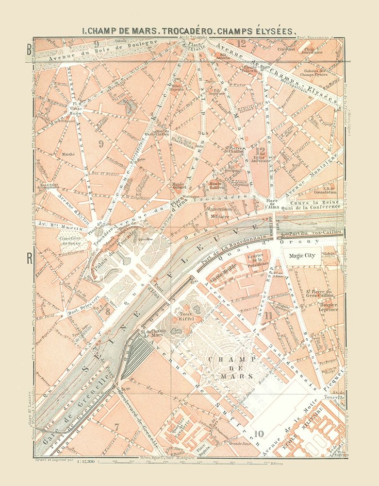 Champ de Mars Trocadero Paris France art print by Baedeker for $57.95 CAD