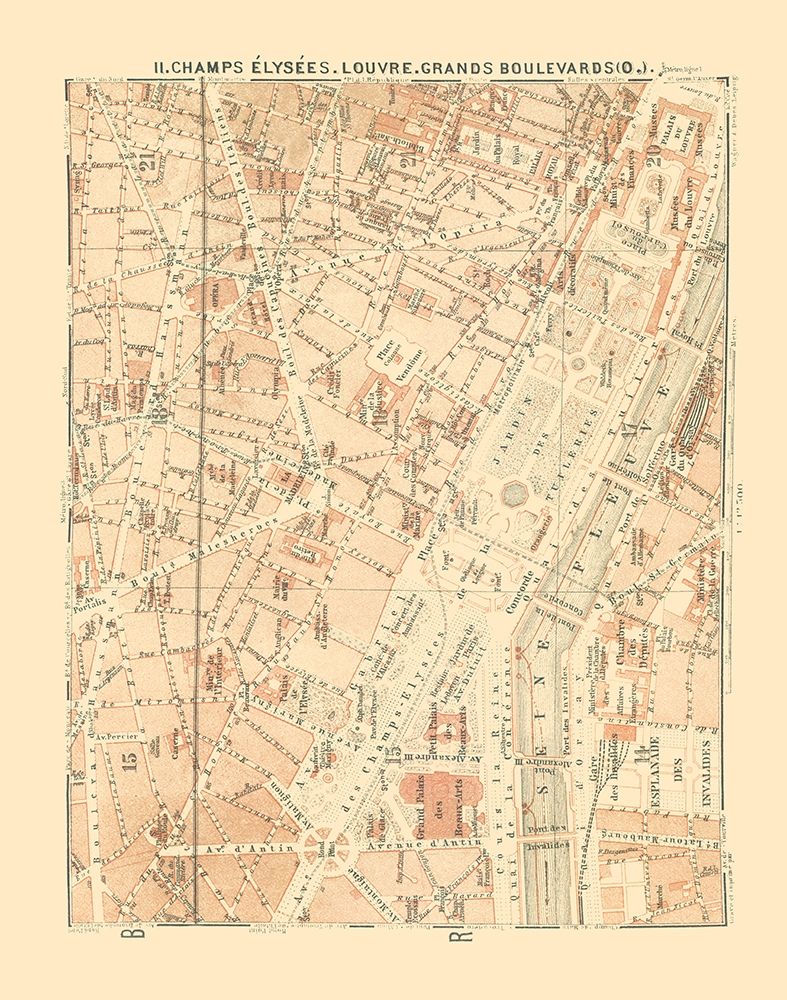 Champs Elysees Louvre Paris France - Baedeker 1911 art print by Baedeker for $57.95 CAD
