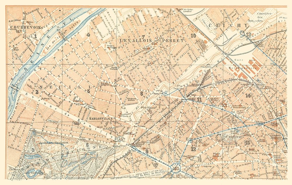 Courbevoie Clichy Paris France - Baedeker 1911 art print by Baedeker for $57.95 CAD