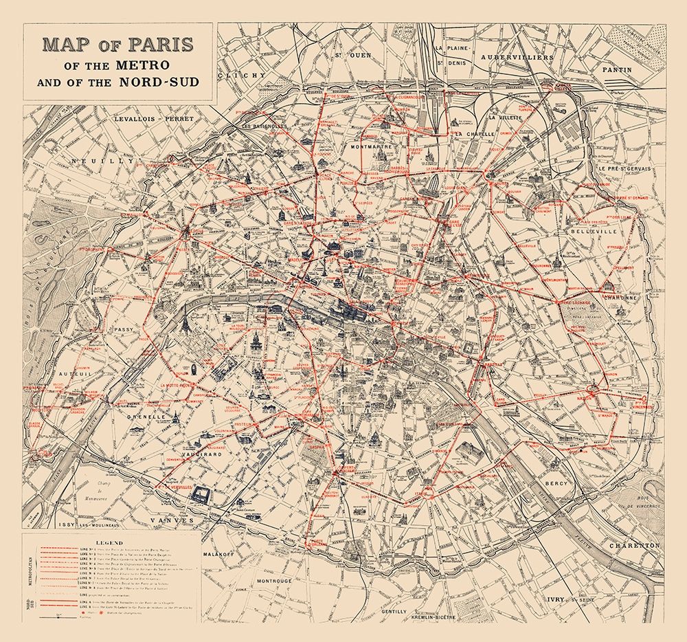 Metro Nord Sud Paris France - 1923 art print by Unknown for $57.95 CAD