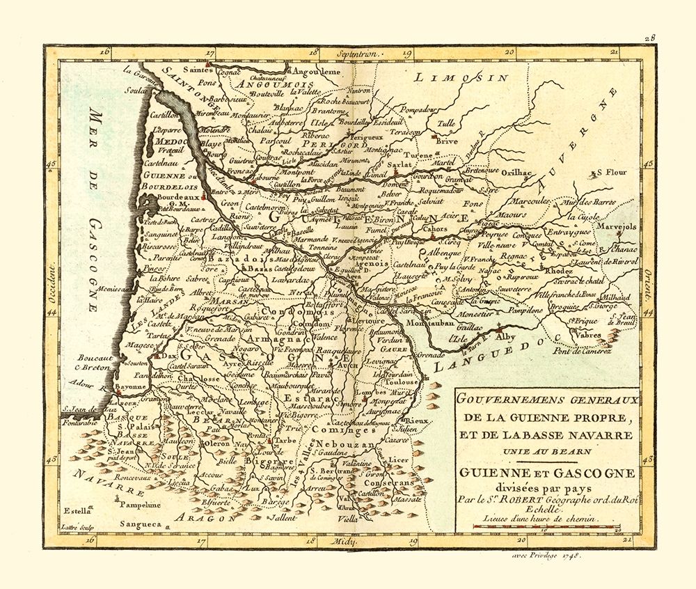 Guyenne Gascony France - Robert 1748 art print by Robert for $57.95 CAD